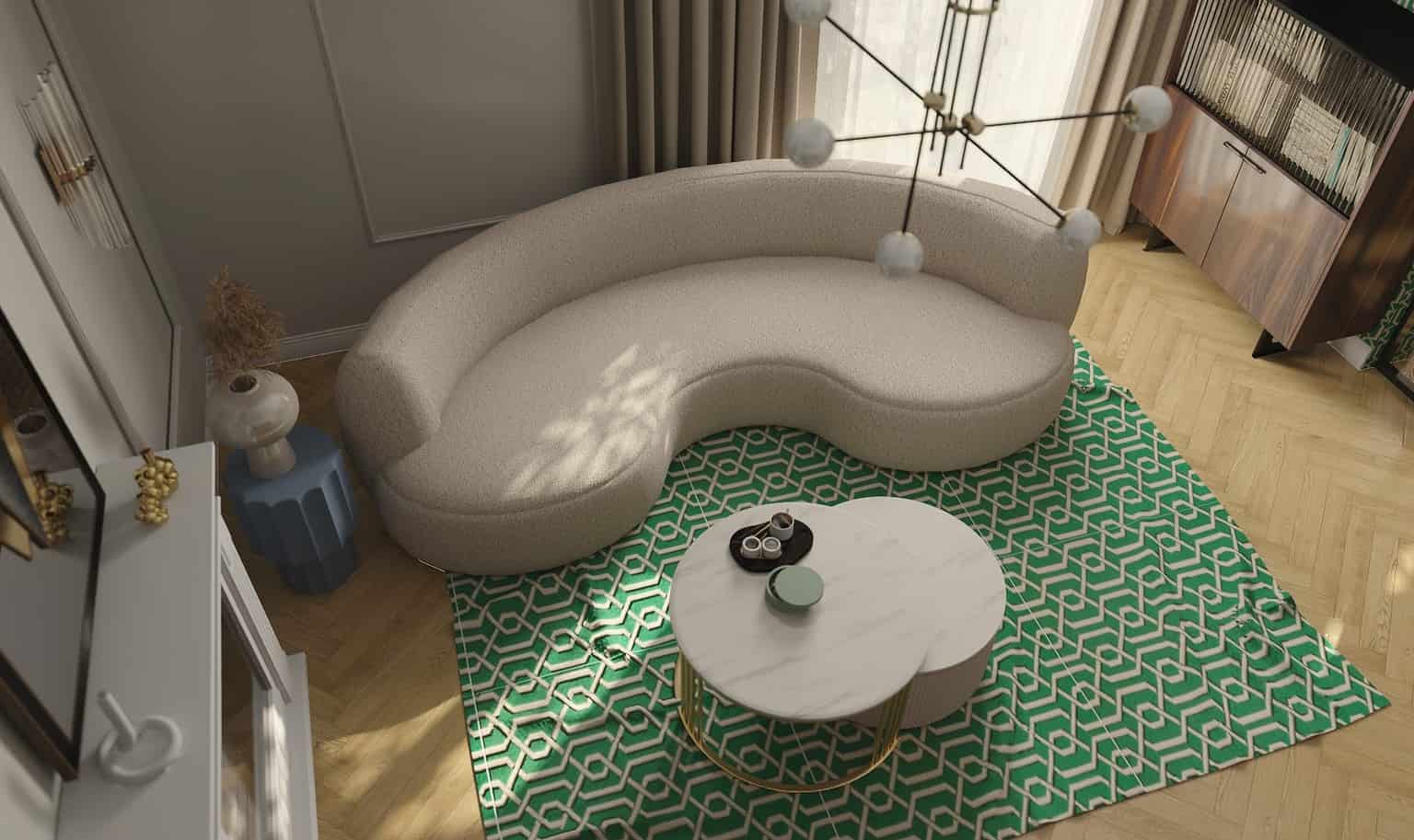 Małe mieszkanie w stylu Art Deco | strefa odpoczynku